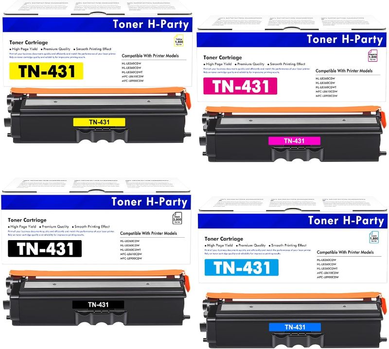 Photo 1 of TN-431 TN431 4-Color Toner Cartridge Set 4 Pack Compatible for Brother TN431 TN 431 TN-431 TN431BK for Brother MFC-L8900CDW HLL8360CDW HLL8260CDW MFCL8610CDW HLL8360CDWT Printer Ink (BCYM)