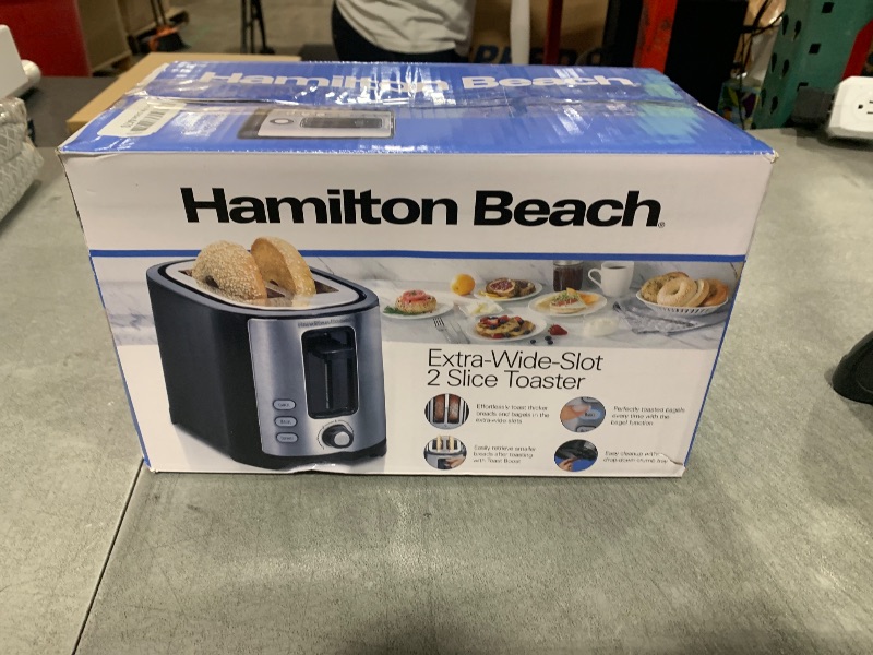 Photo 1 of Hamilton Beach 2 Slice Extra Wide Slot Toaster with Bagel & Defrost Settings, Shade Selector, Toast Boost, Auto Shutoff, Black & Stainless Steel (22633)