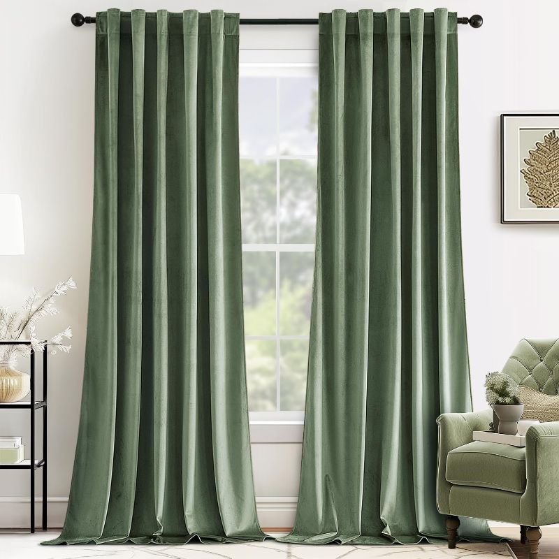 Photo 1 of MIULEE Velvet Curtains 108 inches Long 2 Panels - Luxury Blackout Curtains for Bedroom Living Room Thermal Insulated Noise Reducing Super Soft Window Drapes Rod Pocket & Back Tab, Green