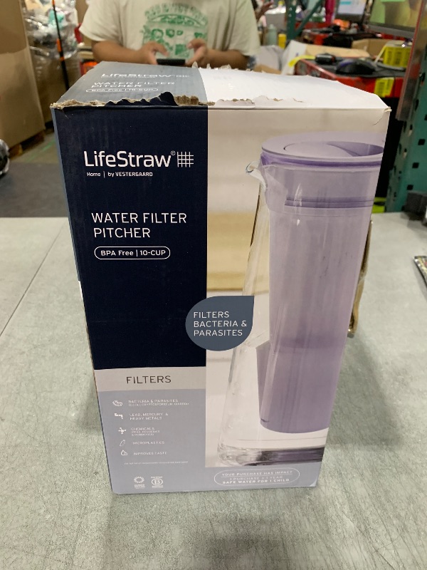 Photo 1 of LifeStraw Home – Water Filter Pitcher, 10-Cup, Wisteria, BPA Free Designed for Everyday Protection Against Bacteria, parasites, microplastics, Lead, Mercury, PFAS and a Variety of Chemicals