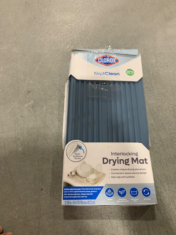 Photo 1 of Clorox KeptClean Interlocking Non-Slip Dish Drying Mat – Flexible, Foldable, Durable, Quick-Dry Mat, Interlocking Panels for Various Drying Elevations, Folds Compact for Storage - Steel Blue