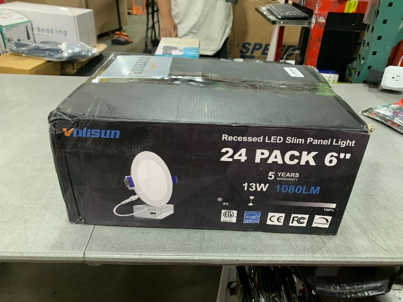 Photo 1 of VOLISUN 24 Pack 6 inch Recessed Lighting, 5CCT LED Recessed Light with Junction Box, 2700K-5000K Selectable, 13W Eqv 120W, 1080LM Dimmable Canless Wafer Downlight, LED Ceiling Light ETL Certificated