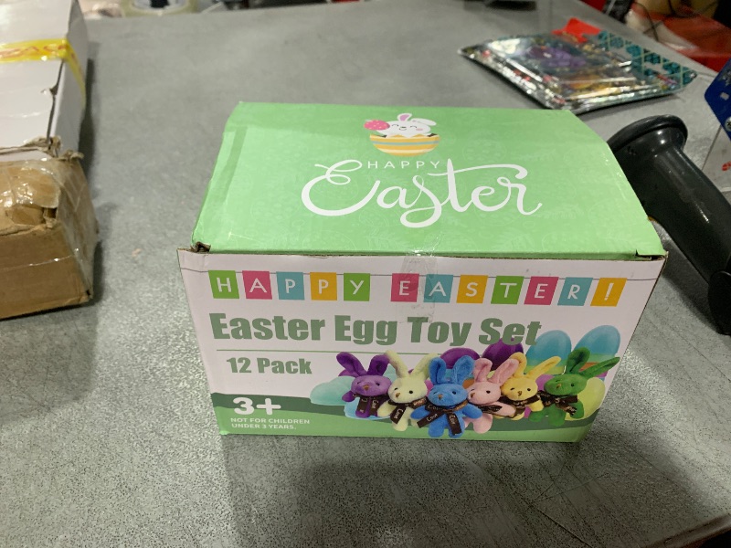 Photo 1 of AUUGUU 12 Pack Prefilled Easter Eggs with Stuffers Plush Rabbit Toys for Easter Egg Hunt, Easter Basket Stuffers Fillers, Easter Party Favors, Easter Classroom Prize Supplies