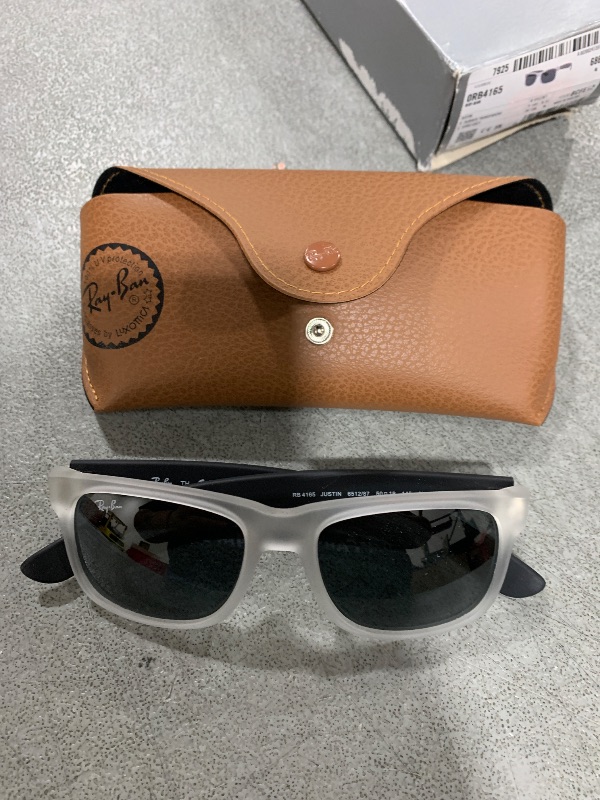 Photo 1 of Ray-Ban RB4165 Justin Rectangular Sunglasses, Rubber Transparent/Dark Grey, 51 mm