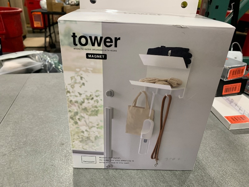 Photo 1 of Yamazaki Home Tower Magnetic 2-Tier Entryway Organizer - Storage for Gloves and Hats with Hooks for Keys and Bags - Steel