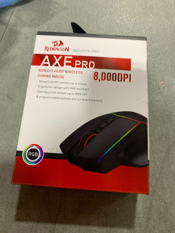 Photo 1 of Redragon Wireless Gaming Mouse, Tri-Mode 2.4G/USB-C/Bluetooth Ergonomic Mouse Gaming, 8000 DPI, RGB Backlit Programmable Wireless Mouse, Rechargeable, 250 Hrs for Laptop PC Mac, M814
