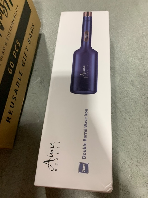 Photo 1 of 32mm (1.25") Aima Beauty Twins Mermaid Hair Waver, Anti-Scald Hair Crimper 2 Barrel, Beach Wave Curling Iron, Curling Wand with Storage Lock 15S Heats Up for Short/Medium/Long Hair Prussian Blue
