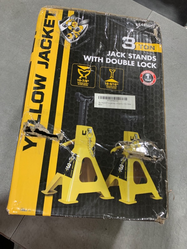 Photo 1 of YELLOW JACKET Car Jack Stands 3 Ton with Double Locking and Large Foot Base for Lifting SUVS, Heavy Duty Steel, 6600 lb Capacity, 1 Pair, Yellow