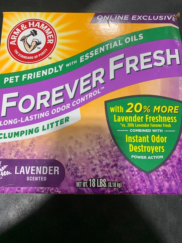 Photo 1 of Arm & Hammer Forever Fresh Clumping Cat Litter Lavender, MultiCat 18lb With 20% More Lavender Freshness, Pet Friendly With Essential Oils