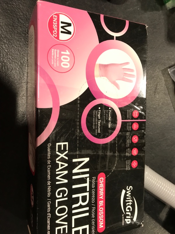 Photo 1 of SwiftGrip Pink Nitrile Gloves, 3-mil, Industrial Gloves Disposable Latex Free, for Cleaning & Esthetician, Rubber Powder-Free, 100-ct Box (Medium) Medium (Pack of 100)