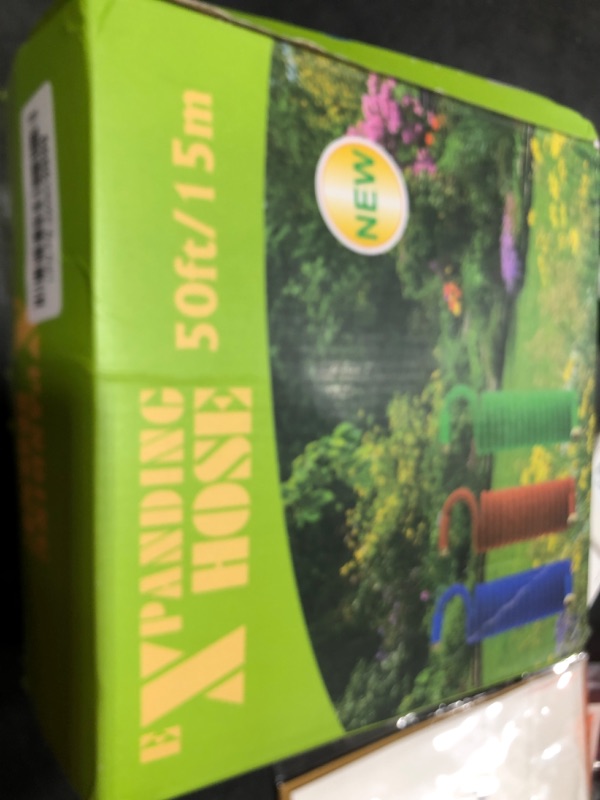 Photo 1 of 50 ft Expandable Garden Hose - Durable 3750D Fabric, 4-Layer Latex Core, Solid Brass Connectors Expanding Water Hose - 10 Spray Nozzles & Convenient Storage Bag Included
