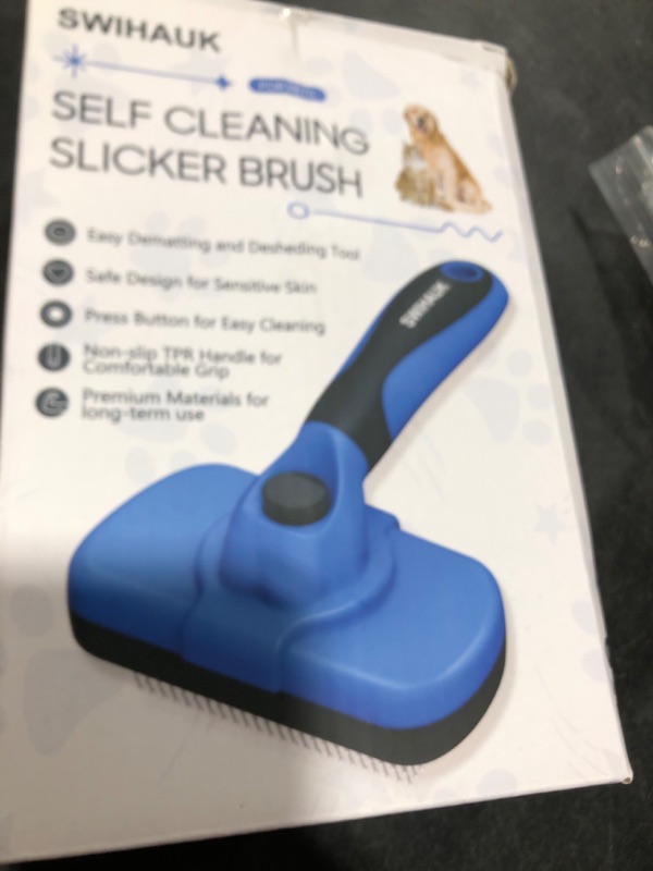 Photo 1 of Swihauk Self Cleaning Slicker Brush - Skin Friendly Deshedding Grooming Tool for Dogs & Cats, Suitable for Shedding & Haired Pets, with Pet Supplies Accessories, Blue