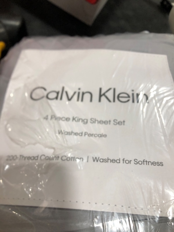 Photo 1 of Calvin Klein - King Bed Sheets, Relaxed Garment Washed Cotton Percale Bedding Set with Matching Pillowcases, Deep Pockets, Oeko-TEX Certified (Washed Percale Steel Blue, King)