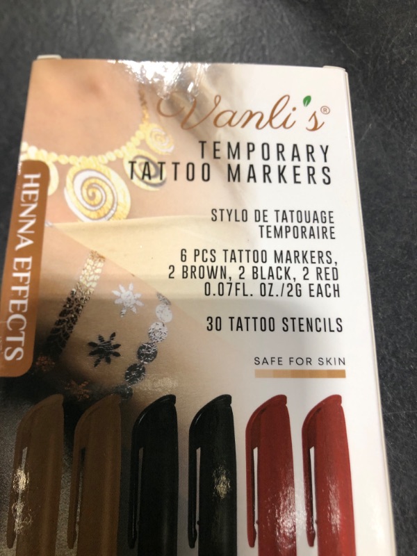 Photo 1 of Vanli's Temporary Tattoo Markers for Skin With 30 Unique Tattoo Stencils. Black, Red and Brown Tattoo Pens for Skin Temporary. Skin Safe, Great Stocking Stuffer For Kids, Teens and Adults