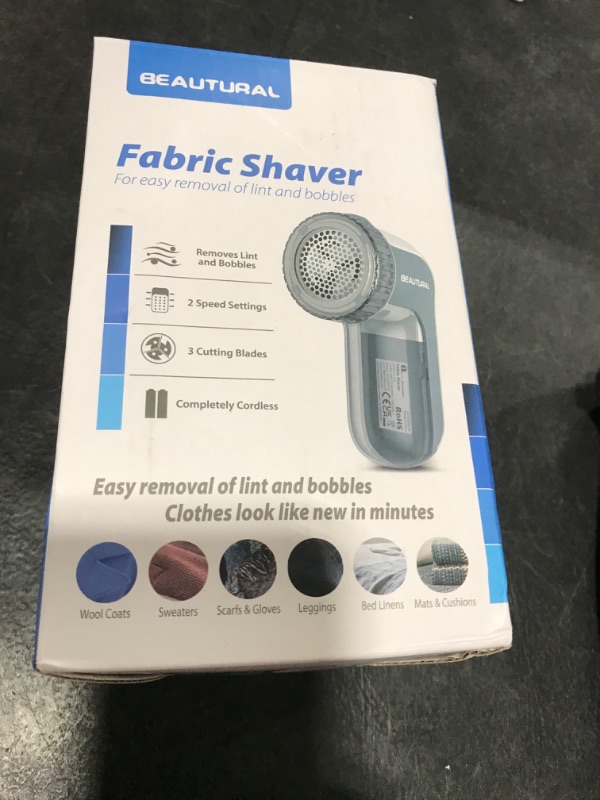Photo 1 of BEAUTURAL Fabric Shaver and Lint Remover, Sweater Defuzzer with 2-Speeds, 2 Replaceable Stainless Steel Blades, Battery Operated, Remove Clothes Fuzz, Lint Balls, Pills, Bobbles Gray