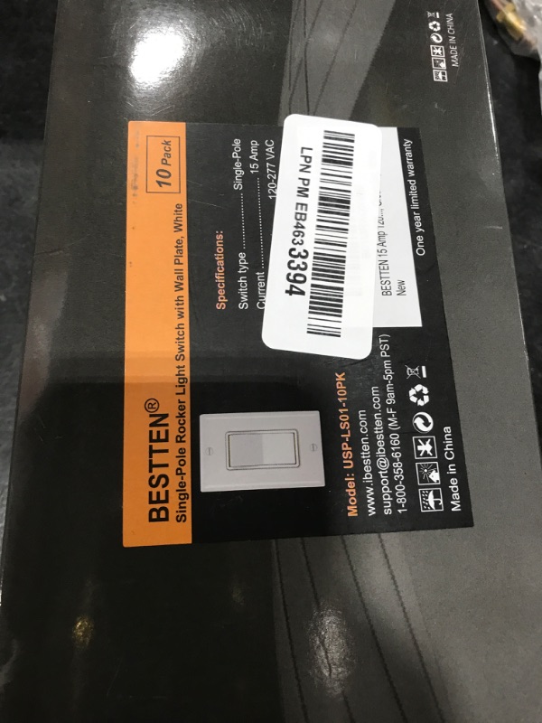 Photo 1 of BESTTEN 10 Pack Single Pole Decorator Light Switch with Wallplate, 15A 120/277V, Rocker Paddle Wall Switch, On/Off Interrupter for LED and Other Lamps, UL Listed, White