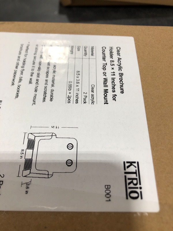 Photo 1 of KTRIO Acrylic Brochure Holder 8.5 x 11 inch, Plastic Clear Literature Holders Rack Card Display Trifold Brochures Stand, Stands for Flyer, Pamphlet, Magazine, Booklet, Desk & Wall Mount, 2 Pack