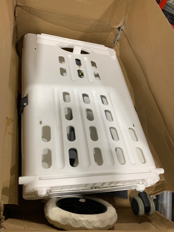Photo 1 of Portable Folding Shopping Cart,White Foldable Grocery Cart on Wheels,Collapsible Rolling Trolley Cart,Rolling Swivel Wheels,Utility Carts for Grocery Laundry Shopping Home