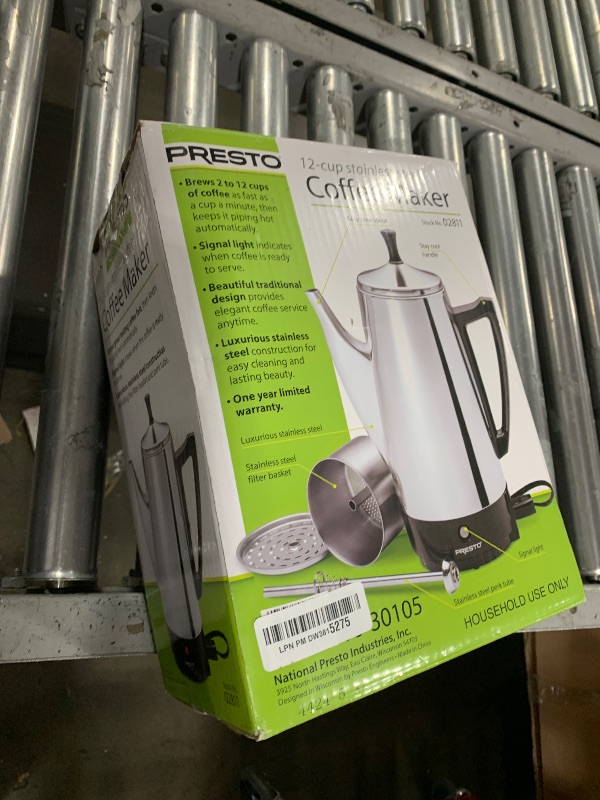 Photo 1 of Presto Stainless-Steel Electric Coffee Percolator, 12-Cups, Silver