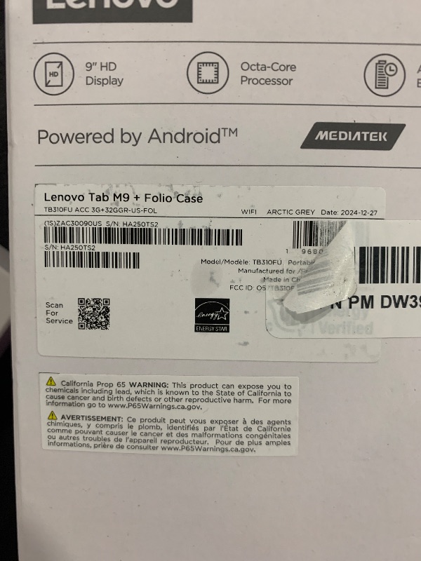 Photo 1 of Lenovo Tab M9-2023 - Tablet - Long Battery Life - 9" HD - Front 2MP & Rear 8MP Camera - 3GB Memory - 32GB Storage - Android 12 or Later - Folio Case Included,Gray