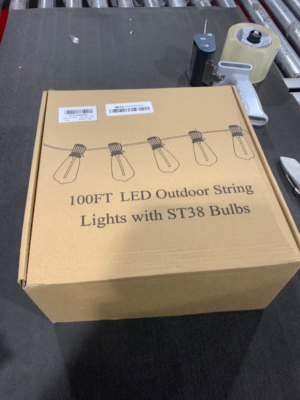 Photo 1 of Brightever LED Outdoor String Lights 100FT Patio Lights with 52 Shatterproof ST38 Vintage Edison Bulbs, Outside Hanging Light Waterproof for Porch, Deck, Garden, Backyard, Balcony, Dimmable 2700K
