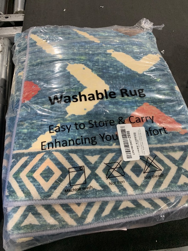 Photo 1 of KILOCOCO Boho Entryway Rug 3x5 Area Rug Washable Non Slip Throw Rugs Soft for Kitchen Living Room Dining Bedroom Geometric Moroccan Carpet, Navy