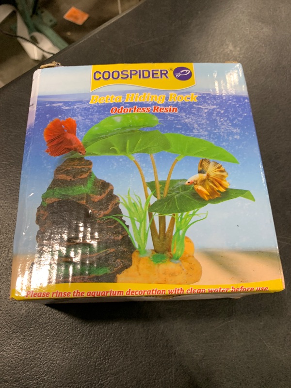 Photo 1 of COOSPIDER Betta Fish Leaf Pad Hammock Aquarium Decoration Cichlid Fish Tank Resin Rock Mountain Cave Ornaments Fish Bowl Decorations for Sleeping Resting Hiding Playing Breeding