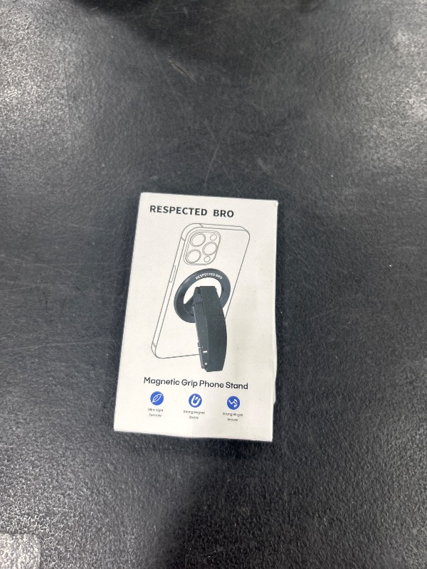 Photo 1 of RESPECTED BRO Magnetic-Phone-Grip-Stand, Magnetic Phone Ring Holder Kickstand with Silicone Finger Strap, Compatibility for iPhones, Androids, and More (Black)