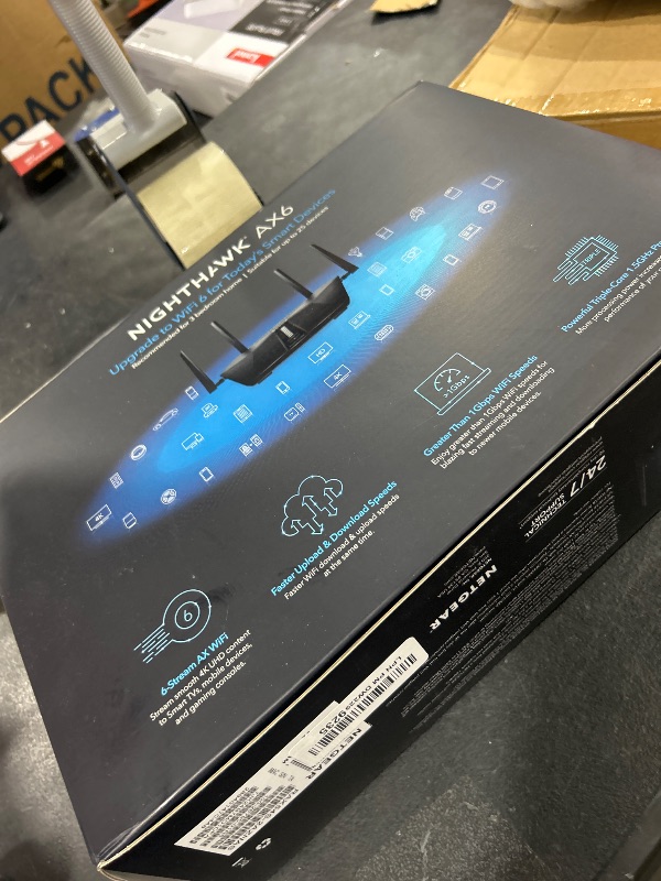 Photo 1 of NETGEAR Nighthawk 6-Stream Dual-Band WiFi 6 Router (RAX54S) – Security Features, AX5400 Wireless Speed, Up to 5.4 Gbps, Covers up to 2,500 sq. ft., 25 Devices - 1-Year Armor Subscription Included