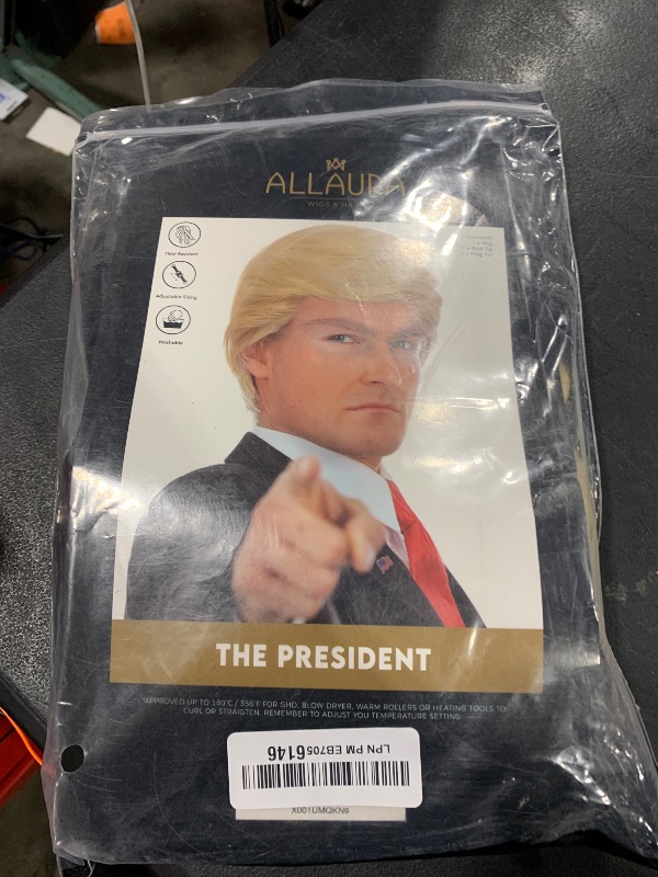 Photo 1 of ALLAURA 3pc Donald Wig + Flag Pin + Red Tie | Donald Costume For Adults | Toupee Blonde Donald Wig Couples Halloween Costumes Compatible with Donald Hair Wig