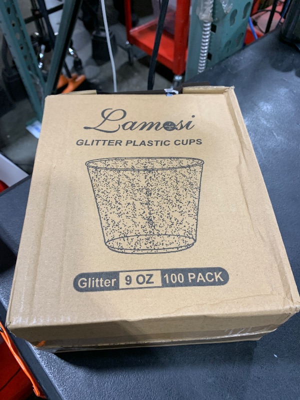 Photo 1 of Lamosi 100 Pack 9 oz Gold Plastic Cups, Disposable Gold Glitter Plastic Cups, Fancy Clear Plastic Cocktail Cups for Wedding, Thanksgiving, Christmas, Parties