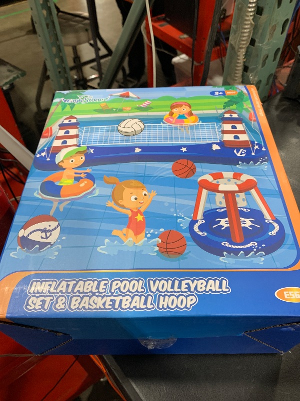 Photo 1 of EagleStone Pool Volleyball Net &Basketball Hoop Inflatable Pool Floats Toys Swimming Water Games for Adults and Kids 8-12 Teens Volleyball Court Poolside Floaties