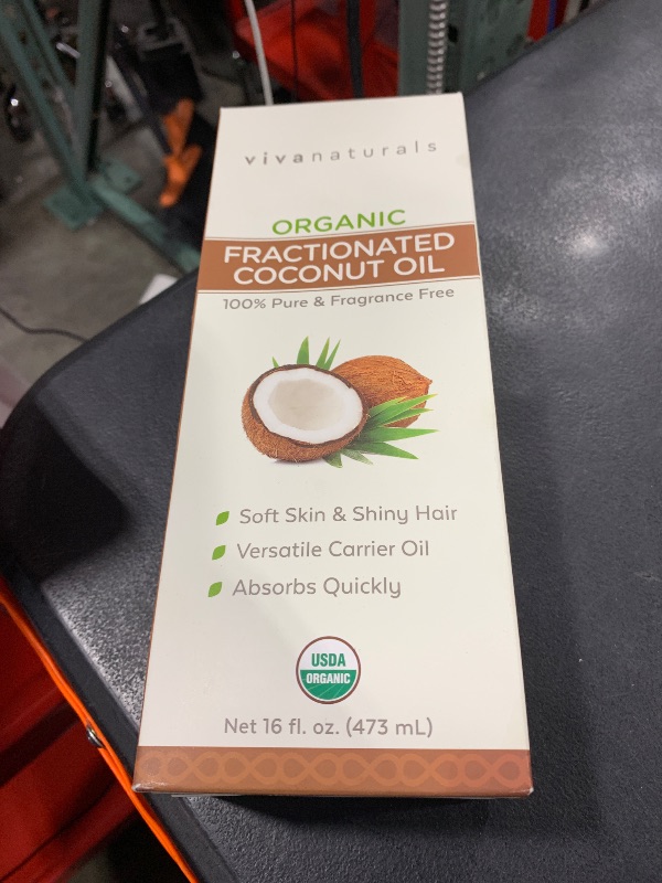 Photo 1 of Viva Naturals Organic Fractionated Coconut Oil - Skin & Hair Moisturizer, Relaxing Massage and Body Oil, Carrier Oil for Essential Oils Mixing, Pure Non-Greasy Coconut Oil for Skin and Hair, 16 fl oz