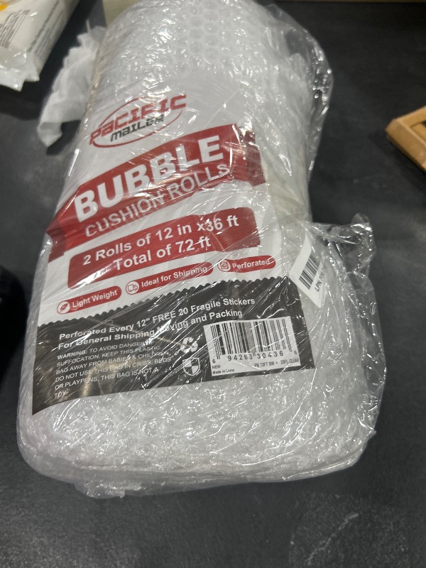 Photo 1 of  Bubble Cushioning Nylon Wrap Rolls, 3/16" x 12" x 72' ft Total, Perforated Every 12", 20 Fragile Stickers for Packaging, Shipping, Mailing