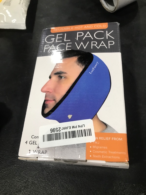 Photo 1 of LotFancy Face Ice Pack Wrap for TMJ, Wisdom Teeth, with 4 Reusable Hot Cold Therapy Gel Packs, Pain Relief for Head, Oral and Facial Surgery, Dental Implants, Blue