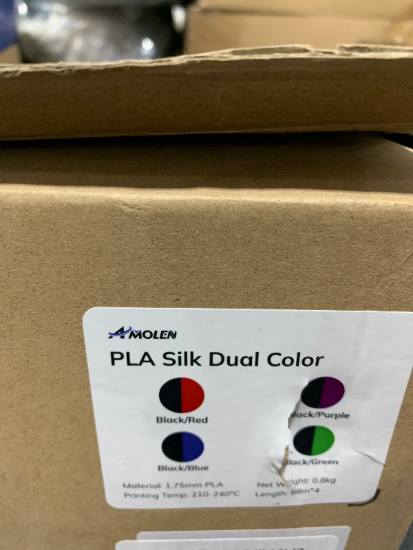 Photo 1 of AMOLEN Silk PLA 3D Printer Filament Bundle, Shiny Dual Color PLA Filament 1.75mm Pack, Color Change PLA 3D Printing Filament for Most FDM 3D Printer, Black Series 200g X 4 Spools