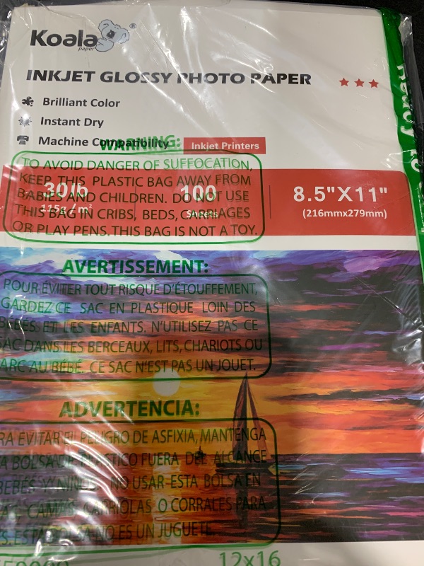 Photo 1 of Koala Glossy Thin Inkjet Paper 8.5x11 Inches 100 Sheets Compatible with Inkjet Printer Use DYE INK 115gsm