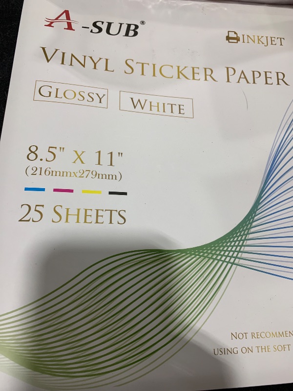 Photo 1 of A-SUB 25 Sheets Vinyl Sticker Paper for Inkjet Printer - Glossy Printable Vinyl 8.5x11 Inch Waterproof Sticker Paper for DIY Any Decal You Like