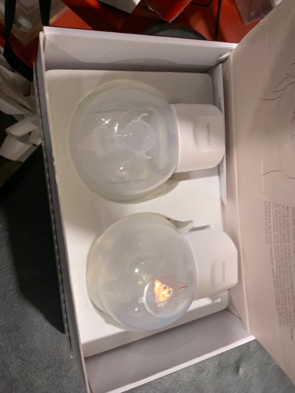 Photo 1 of Momcozy Wearable Electric Breast Pump – Portable, Wireless, Adjustable Suction, Soft DoubleFit Flanges, Smart Display (24mm, 2-Pack, Light White)