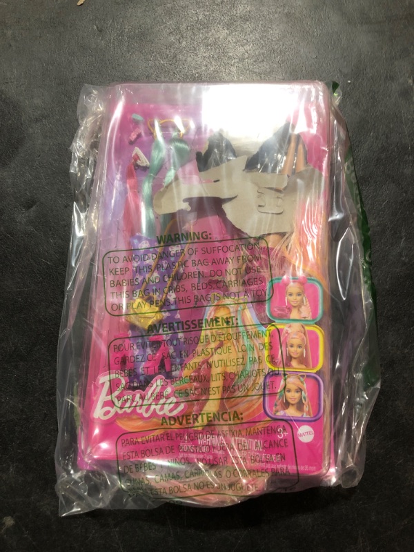 Photo 1 of Barbie Doll with Extra-Long Blonde Rainbow Hair & Color-Block Polka Dot Dress, Plus 10 Hair & Fashion Accessories