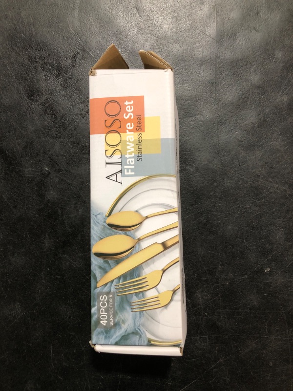 Photo 1 of Aisoso Gold Silverware Set for 8, 40-Piece Gold Flatware Set Stainless Steel Cutlery Kitchen Utensil Set Mirror Polished