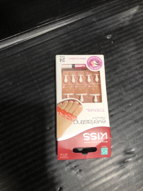 Photo 1 of KISS Everlasting French Pedicure Kit, Chip-Free Glue-On Fake Toenails, Real Short Length, Style “Limitless”, Flexi-Fit Technology, Pink Gel Nail Glue, Mini File, Manicure Stick & 24 False Toenails