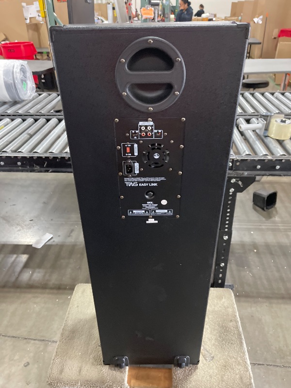 Photo 1 of QFX SBX-412300BT TWS Bluetooth Triple 12” Woofer Triple 1” Tweeter Recording High-Performance PA Cabinet Speaker with 10-Band Graphic EQ, 2 Microphone Inputs, Guitar Input, and AUX Input, Blue   parts onl;y
