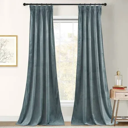 Photo 1 of StangH Ivory Blue Velvet Curtains - 90 inches Long Nursery Bedroom Window Drapes Privacy Light Dimming Home Decor for Sliding Door Living Room, W52 x L90, 2 Panels