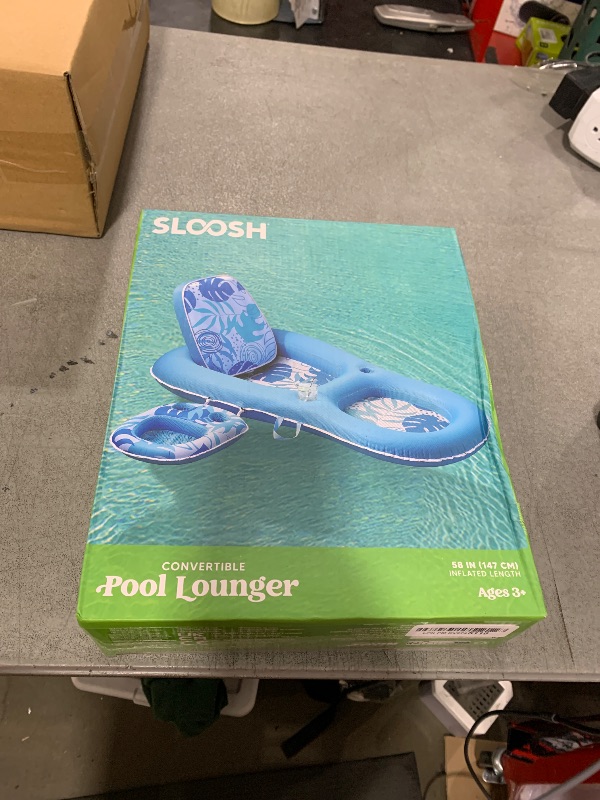 Photo 1 of SLOOSH Pool Floats Lounger Adult, Fabric Pool Floaties Lounge Convertible 2-in-1 Floating Water Floaty with Cup Holders Adjustable Backrest Recliner for Pool Party(Blue)