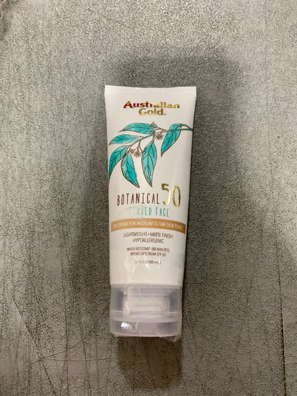 Photo 1 of Australian Gold Botanical SPF 50 Tinted Mineral Sunscreen for Face, Non-Chemical BB Cream, Water-Resistant, Matte Finish, For Sensitive Facial Skin, Medium to Tan Skin Tones, 3 FL Oz