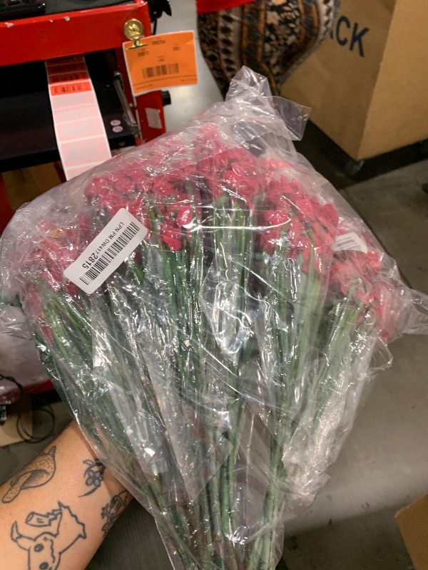 Photo 1 of Ouddy Decor 24 Bundles Artificial Flowers for Decorations Fake Silk Plants for Outdoors UV Resistant Faux Plastic Greenery Stems for Garden Porch Window Box Home Spring Decor, Rose Red