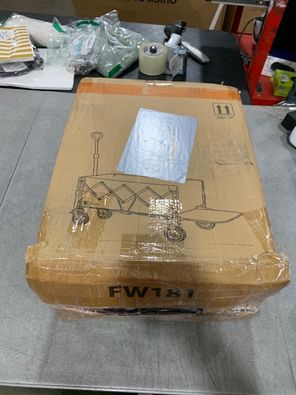 Photo 1 of Sunula Collapsible Wagon Cart 226.8L - Extra Long Foldable Utility Wagon with Tailgate, Brakes, Anti-Rebounding Handler & 2 Cup Holders, for Groceries, Camping, Shopping, Garden - Blue