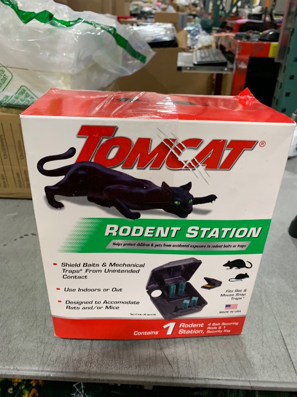 Photo 1 of Tomcat Rodent Station, Includes 1 Rodent Station with 4 Bait Securing Rods and 1 Security Key - Fits Rat or Mouse Sized Traps (Baits & Traps Sold Separately) - Use Indoors or Outdoors