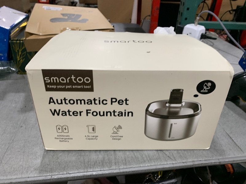 Photo 1 of Smartoo Wireless Cat Water Fountain Stainless Steel, 152oz/4.5L Cat Fountain Battery Operated, Cordless Pet Water Fountain for Cats & Dogs with Motion Sensor, Ultra Quiet Pump, 6 Filters